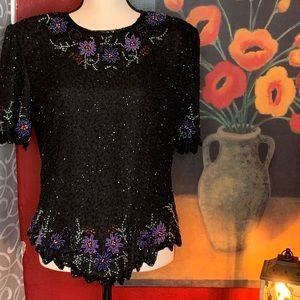 Laurence Kazar Vintage Beaded Cocktail Top xl